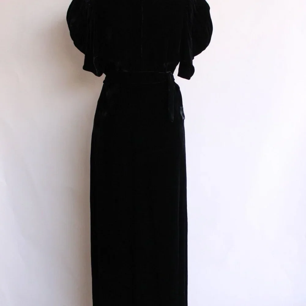 Vintage 1930s Dress, Kiviette Black Silk Velvet Rare Full Length Gown, Couture - Picture 2 of 13